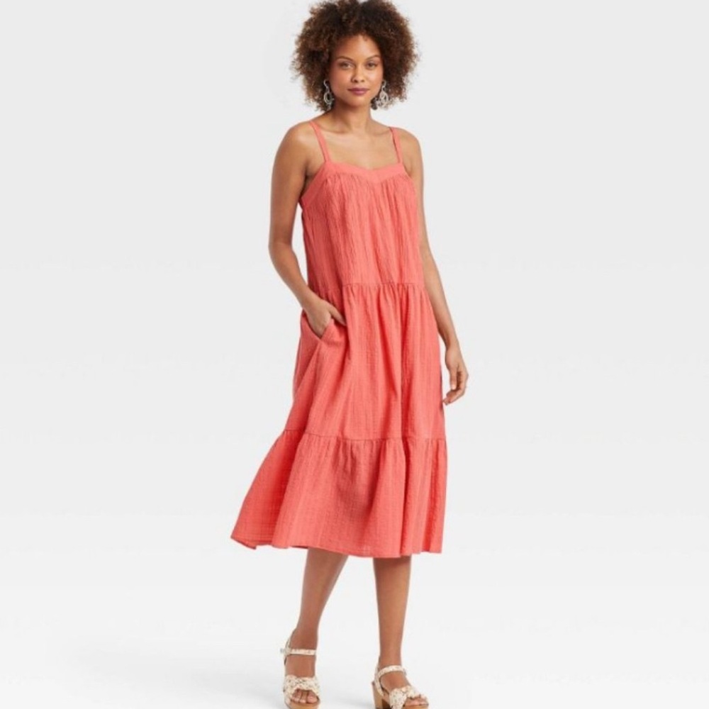 Knox Rose Coral Sleeveless Tiered Midi Sundress NWOT